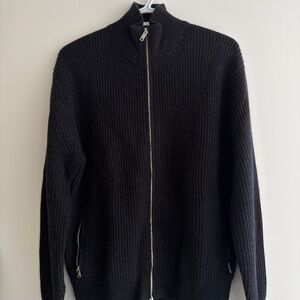 Massimo Dutti Black Full-Zip Ribbed Knit Sweater